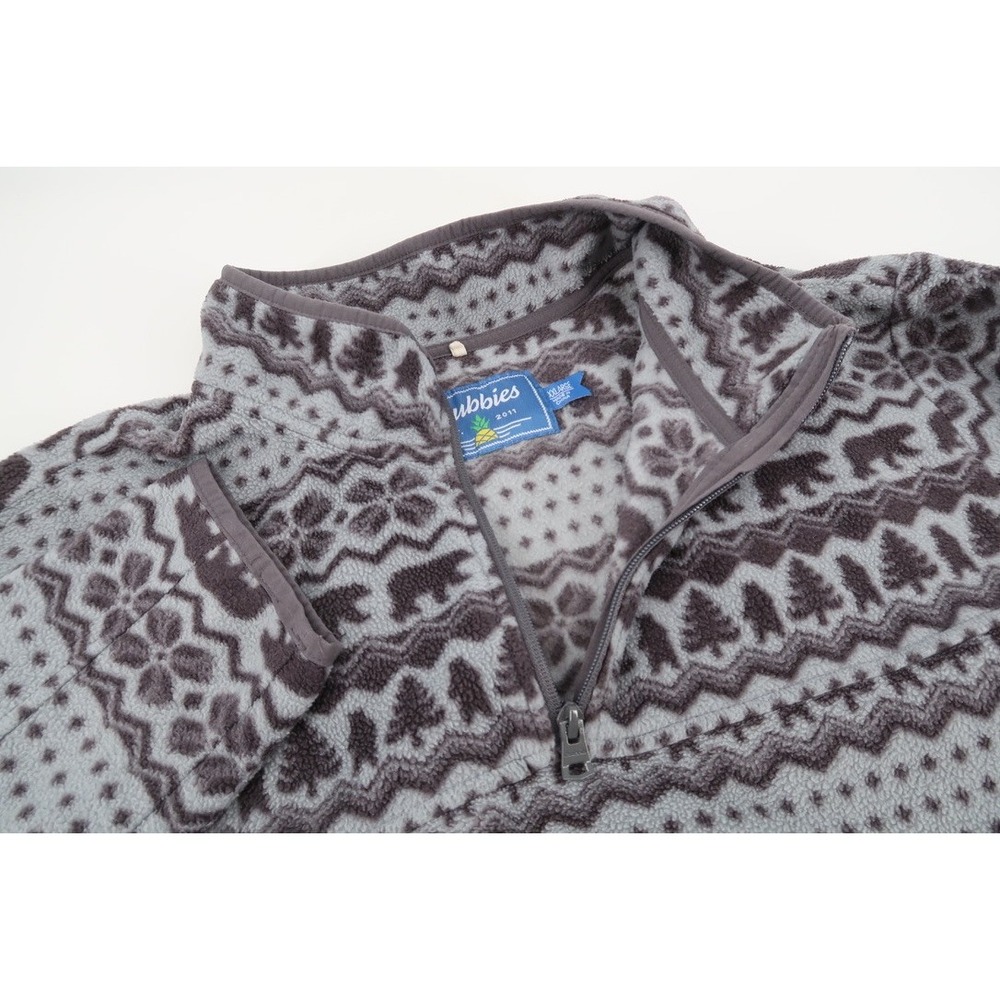 Chubbies Fleece 1/4‎ Zip Pullover Mens XXL Gray Fair Isle Nordic Bears 2XL
